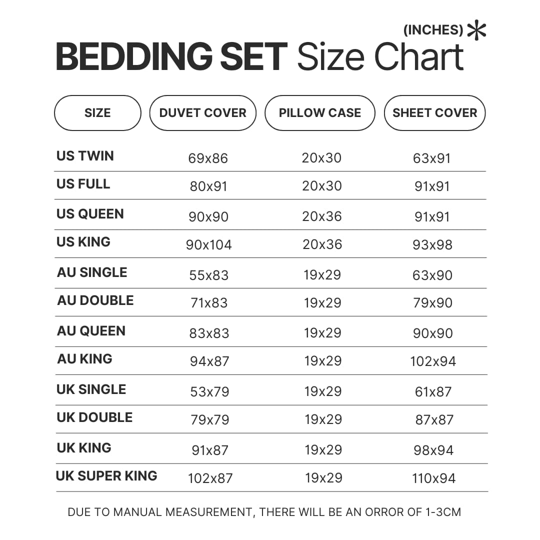 Bedding Set Size Chart - Animal Crossing Shop