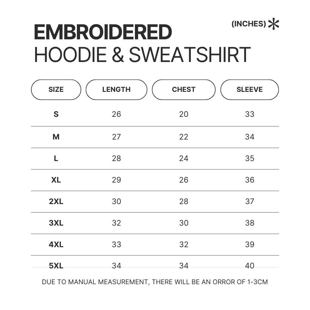 Embroidered Hoodie Sweatshirt Size Chart - Animal Crossing Shop