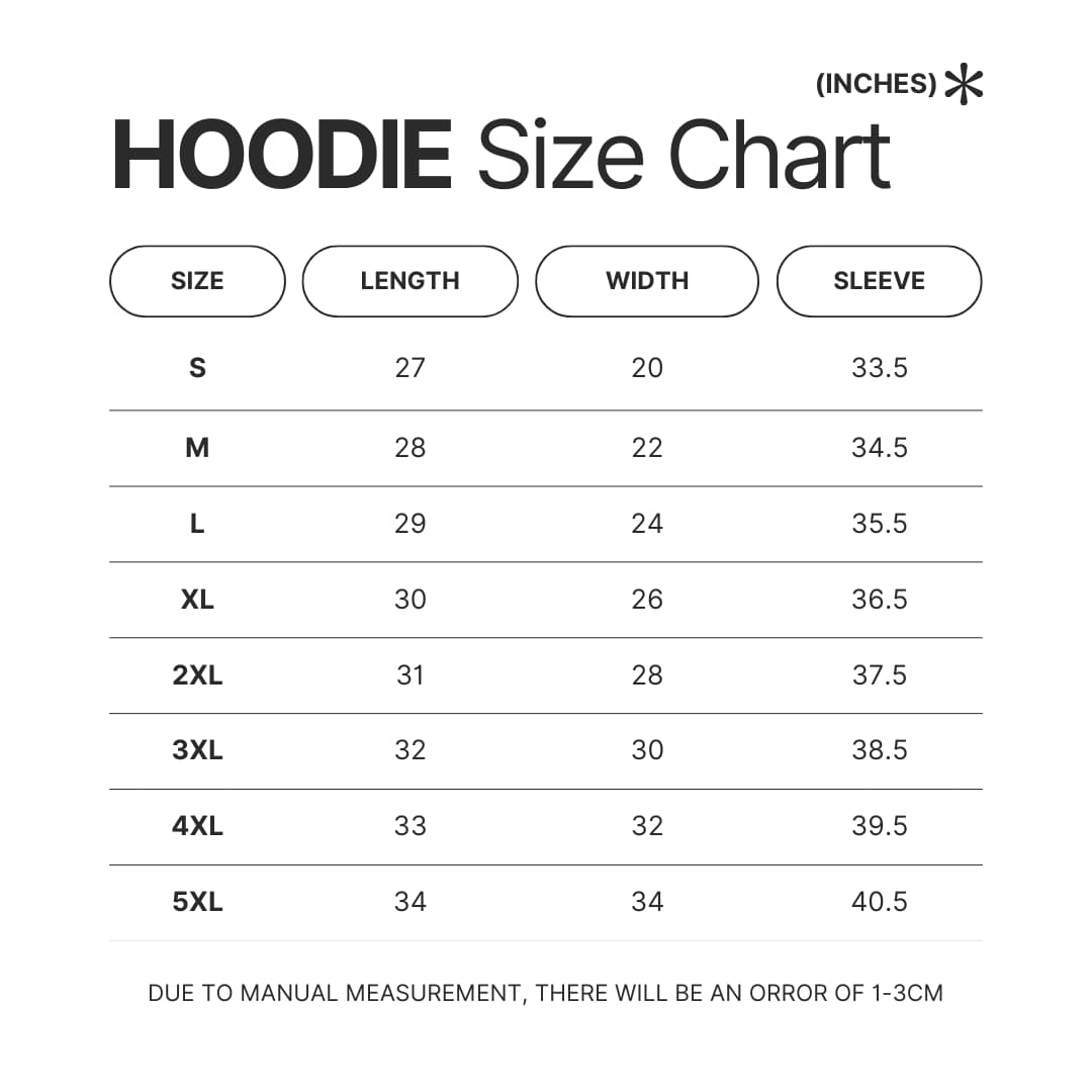 Hoodie Size Chart - Animal Crossing Shop