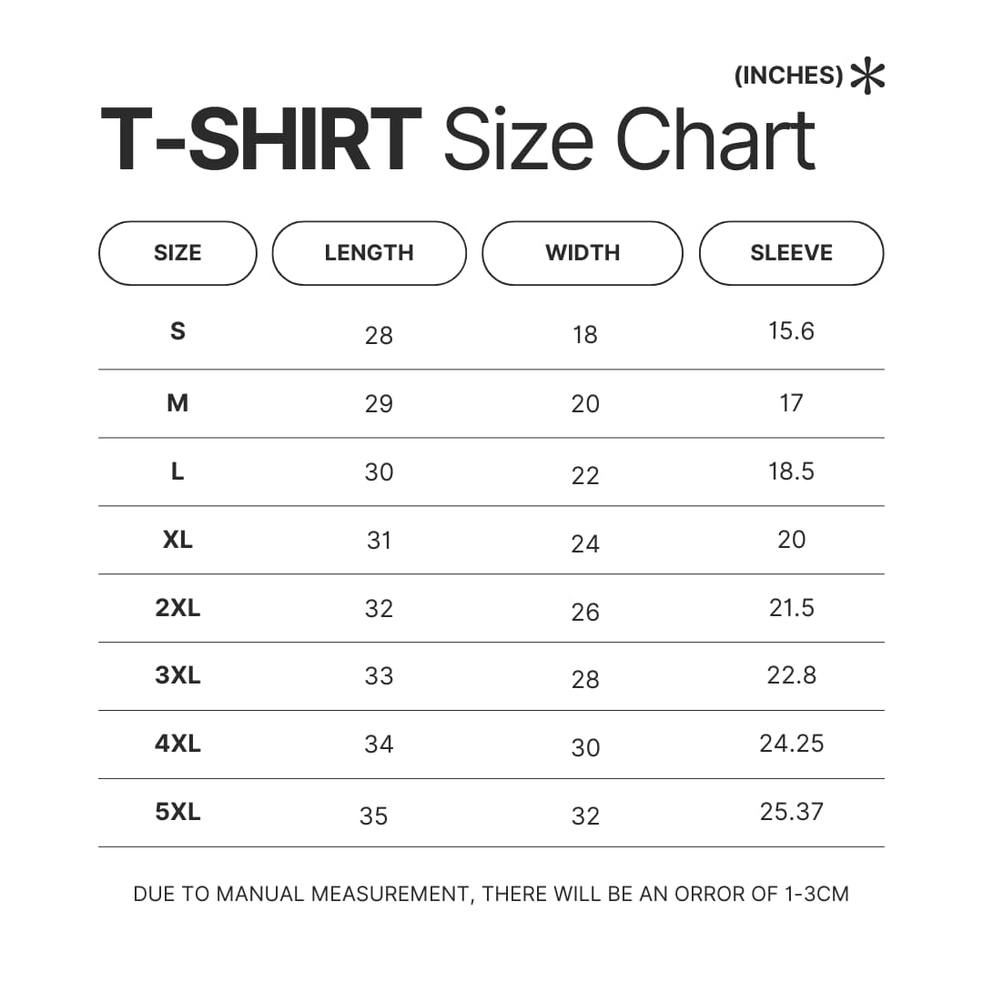 T shirt Size Chart - Animal Crossing Shop